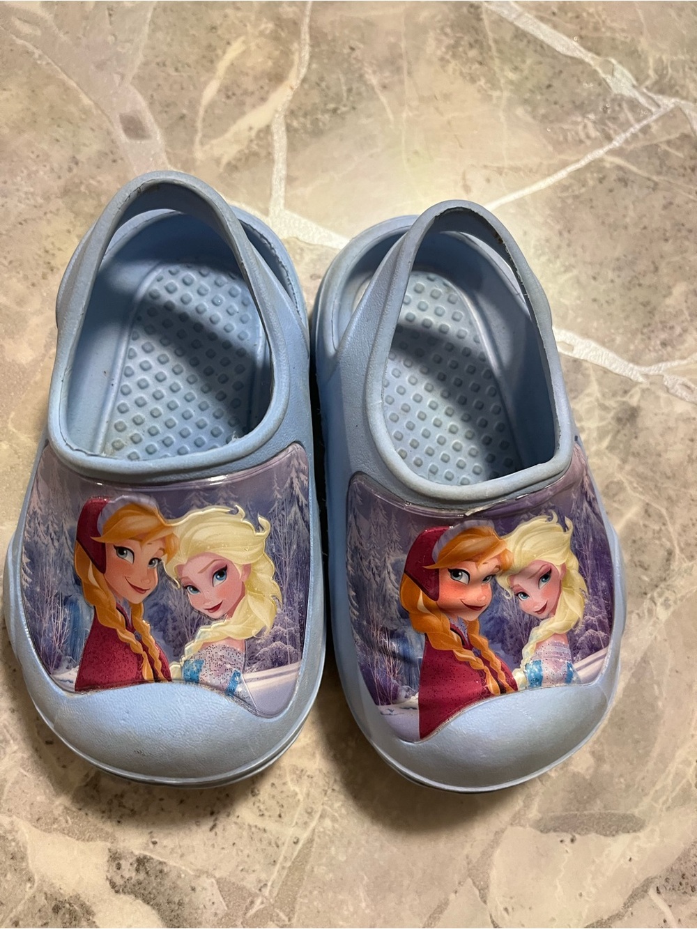 Light Blue Kids Slip-On Sandals with Frozen Sisters Graphic